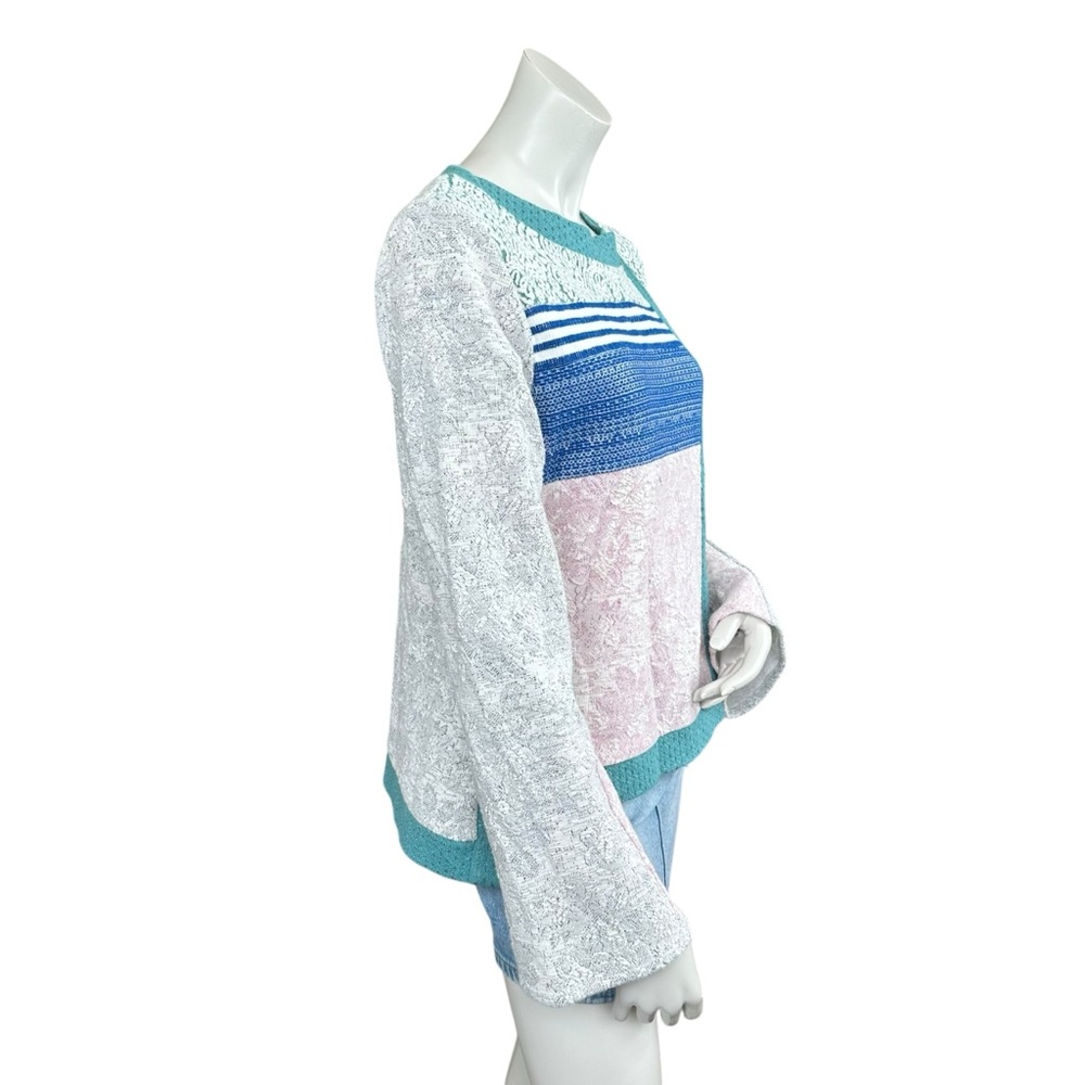 Anthropologie Postcard Open Snap Sides Pastel Patchwork Boho Sweater Size Medium - Picture 7 of 12